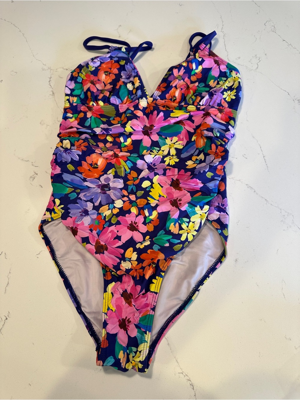Cupshe Navy Floral One-Piece Swimsuit - Multicolor
